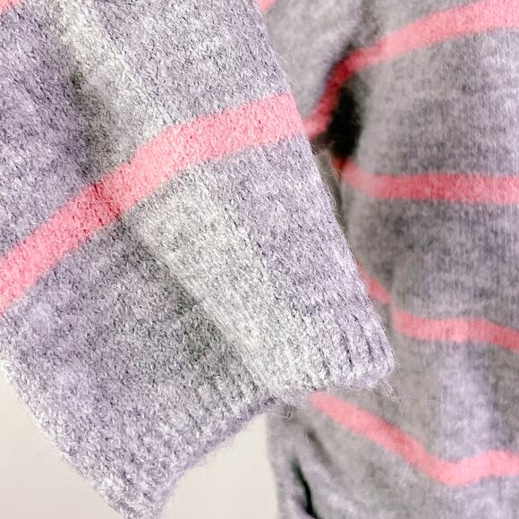 WAYF Striped Mock Neck Tie Waist Pullover Sweater Gray Pink Wool Blend Small - Picture 4 of 12